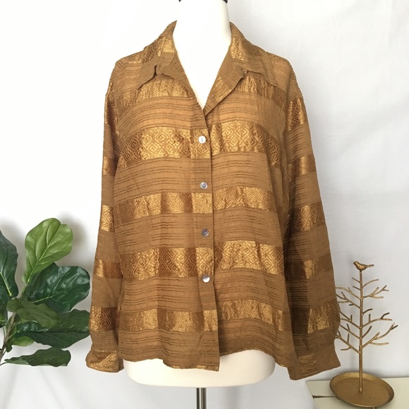 CHICOS DESIGN | Metallic Gold Button Down Shirt XL - Picture 3 of 8